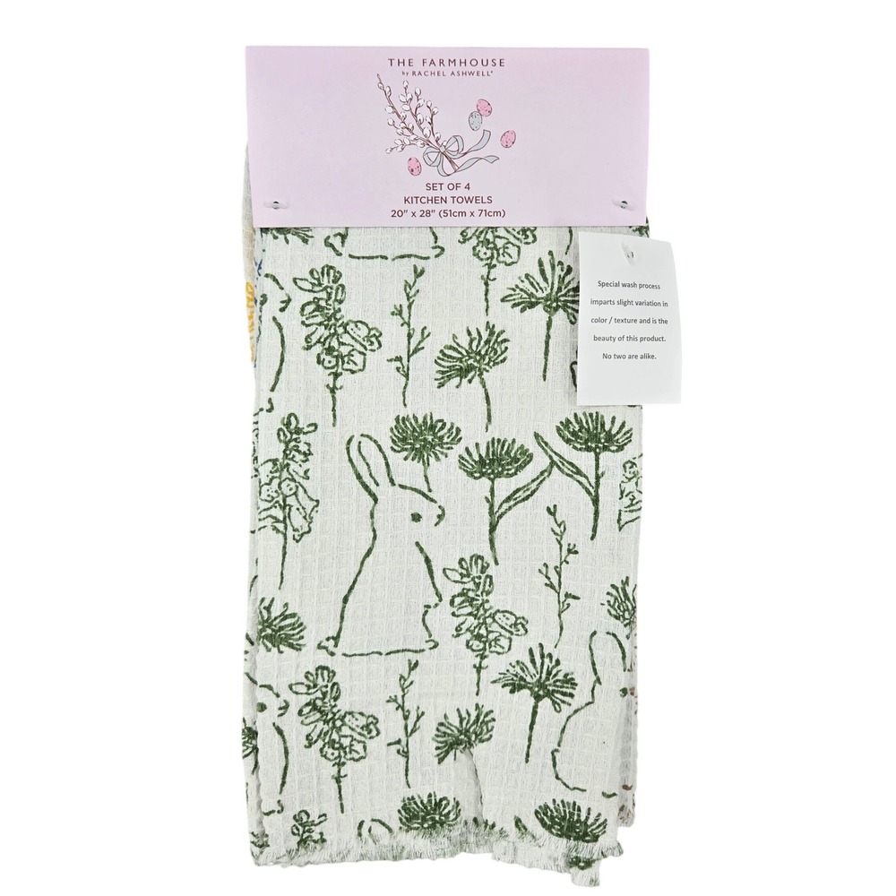 Rachel‎ Ashwell NEW 20x28 Kitchen Towels Set of 4 Bunny Farmhouse Aesthetic